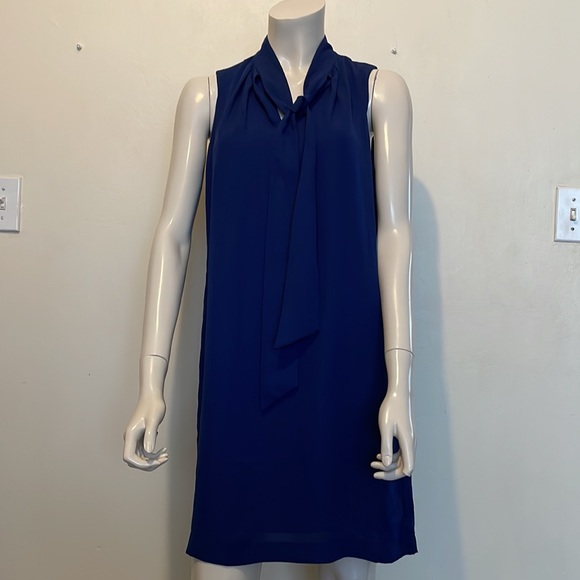 Blue Sleeveless Tie Neck Shift Dress, Size medium - Picture 1 of 5